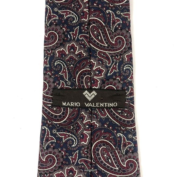 Italian navy paisley tie 100% silk - Buy online Vintage Mario Valentino Necktie 100% Italian Silk Paisley Navy Blue Burgundy Tie